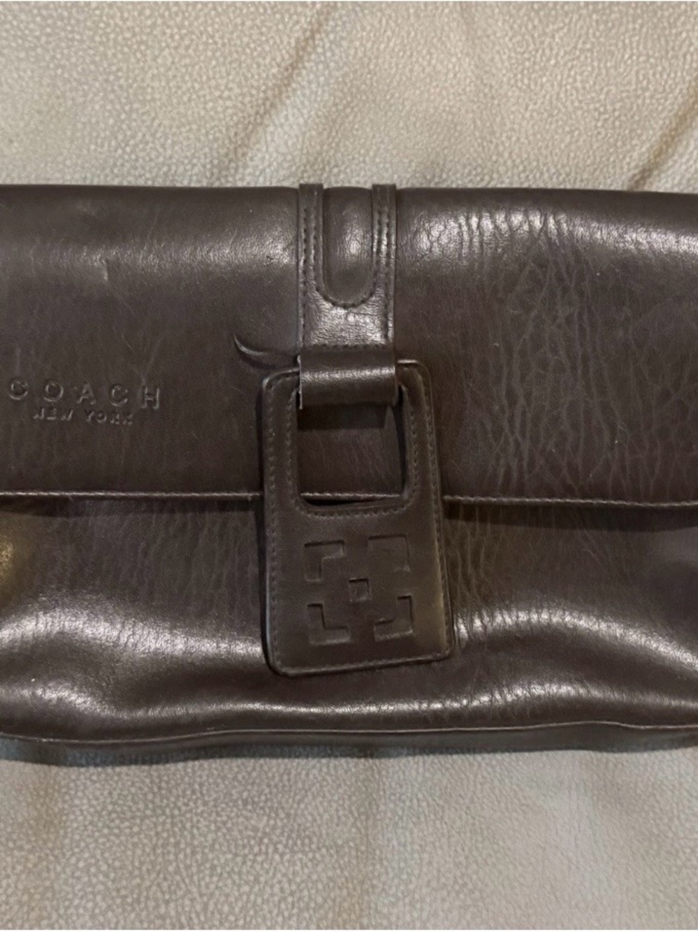 Coach Dark Brown Leather Clutch Wallet with Buckle Tab